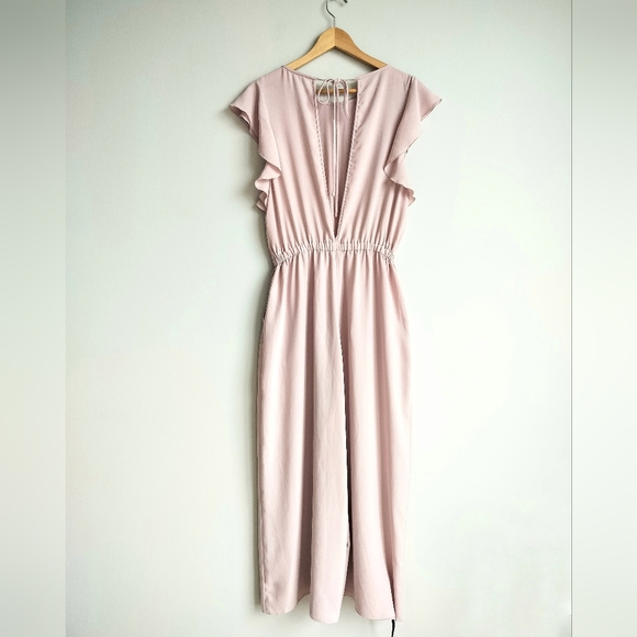 NWOT Aritzia Wilfred Ruffle Sleeve Pink Blush Fleurette Wide Leg Jumpsuit sz. L - Picture 6 of 14